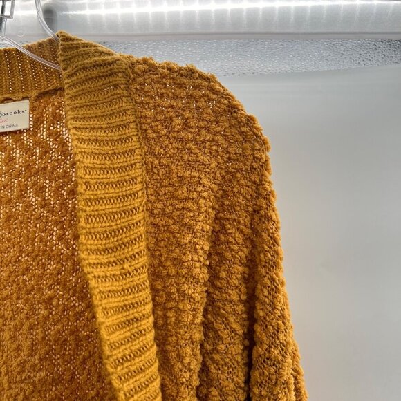 Bobbie Brooks Women's Open Front Popcorn Knit Cardigan Mustard Size Small - Picture 4 of 8